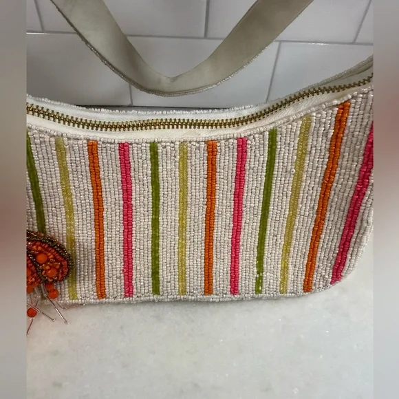 Viral Handcrafted in India Colorful Striped Beaded Shoulder Bag Jellyfish Charm - Picture 3 of 8